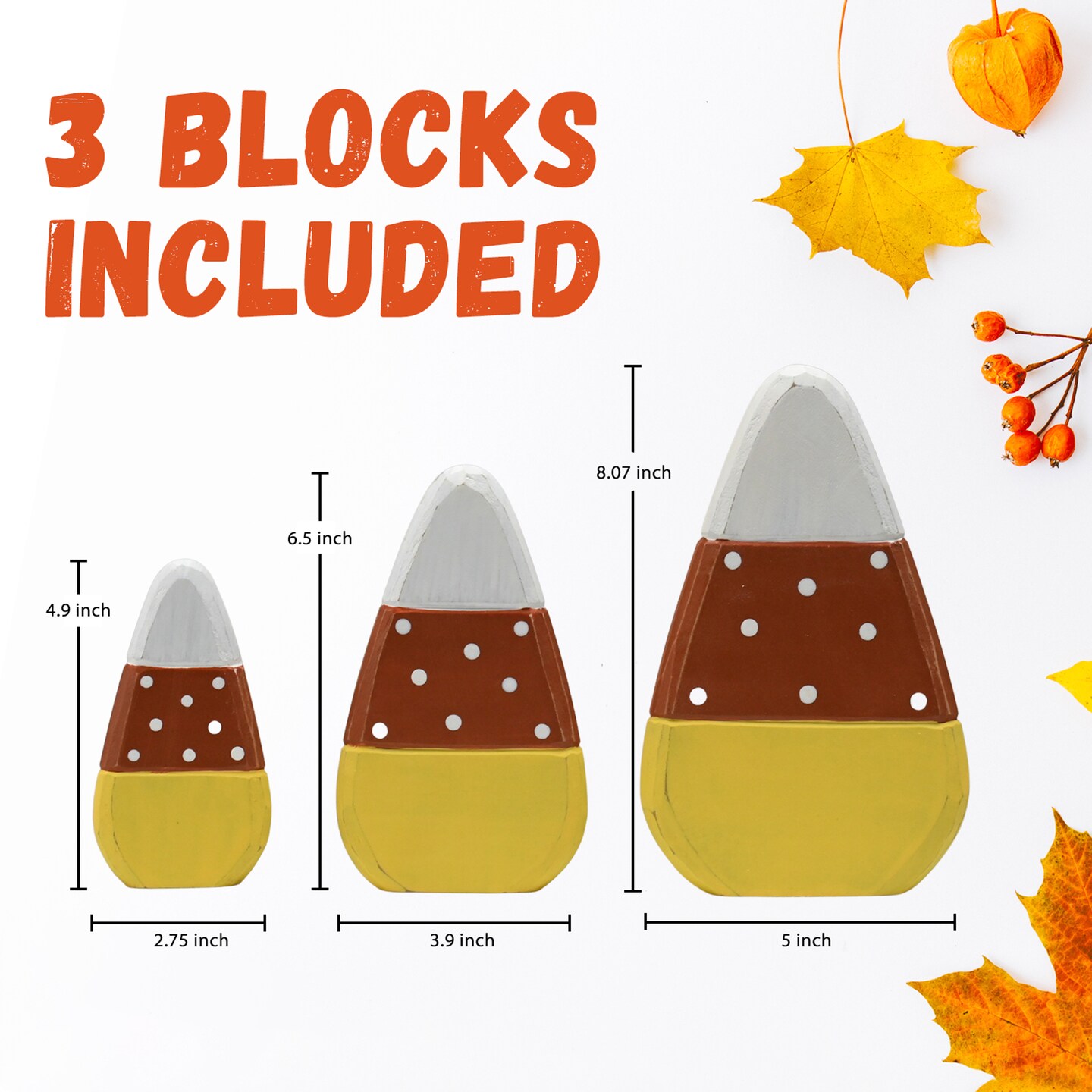 Ornativity Candy Corn Home Decorations - Rustic Wooden Painted Fall Shelf Sitters Farmhouse Mantel Shelves and Tabletop Ornament Decor - Set of 3 Pieces