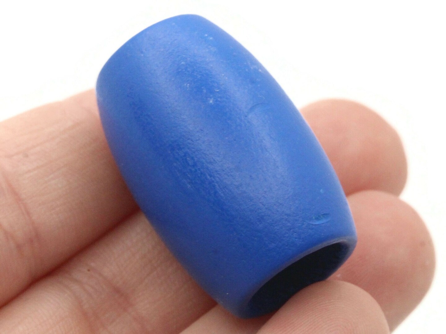5 30mm Blue Wood Barrel Large Hole Macrame Beads
