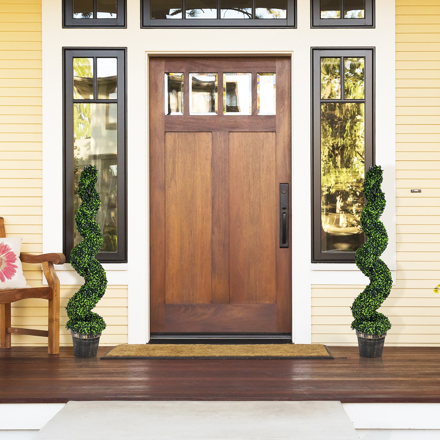 Costway 2 Pack 4FT Artificial Spiral Boxwood Topiary Tree Indoor Outdoor Decor