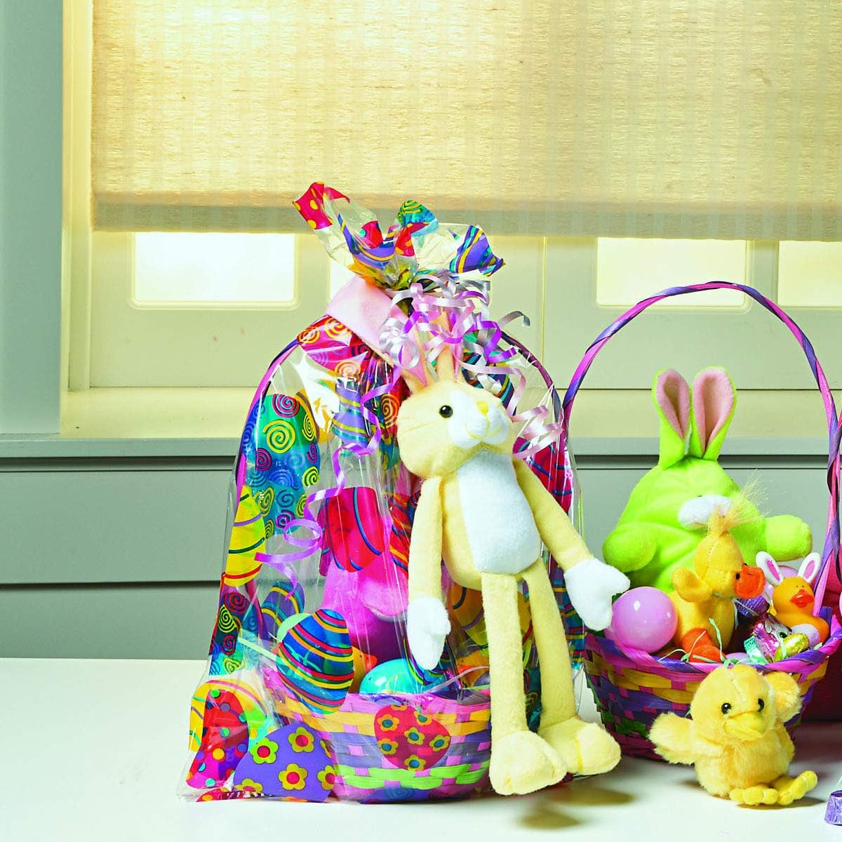 Fun Express Easter Basket Bags 17 3/4" tall cellophane bags with Easter egg design 12pcs