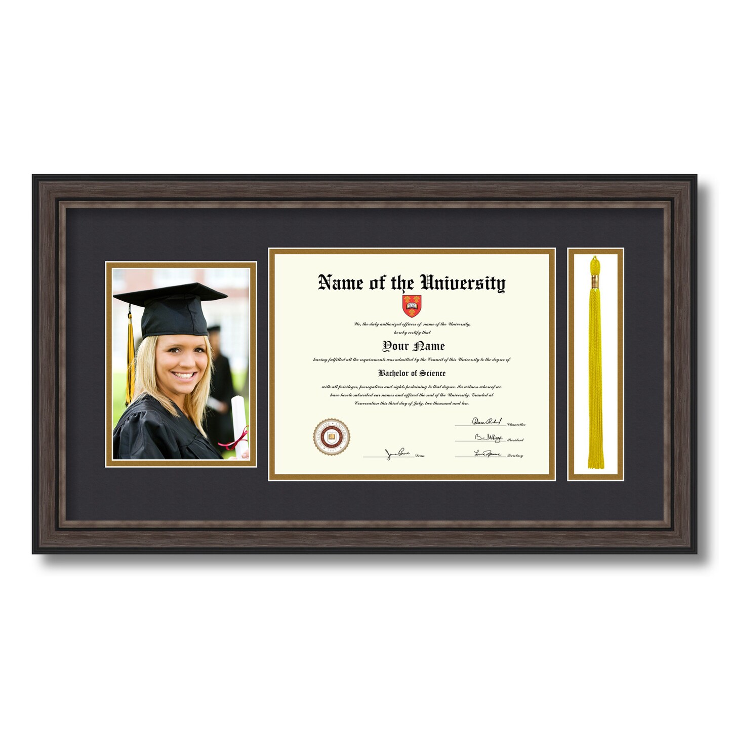 ArtToFrames 8x10 inch Diploma Frame with 5x7 Inch Image Opening and Tassel Opening - Framed with Black and Gold Mats, Comes with Regular Acrylic and Sawtooth Hanger for Wall Hanging (DIT-8x10)