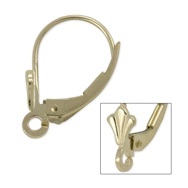 Lever Back Earring with Shell 14 Karat Solid Yellow Gold