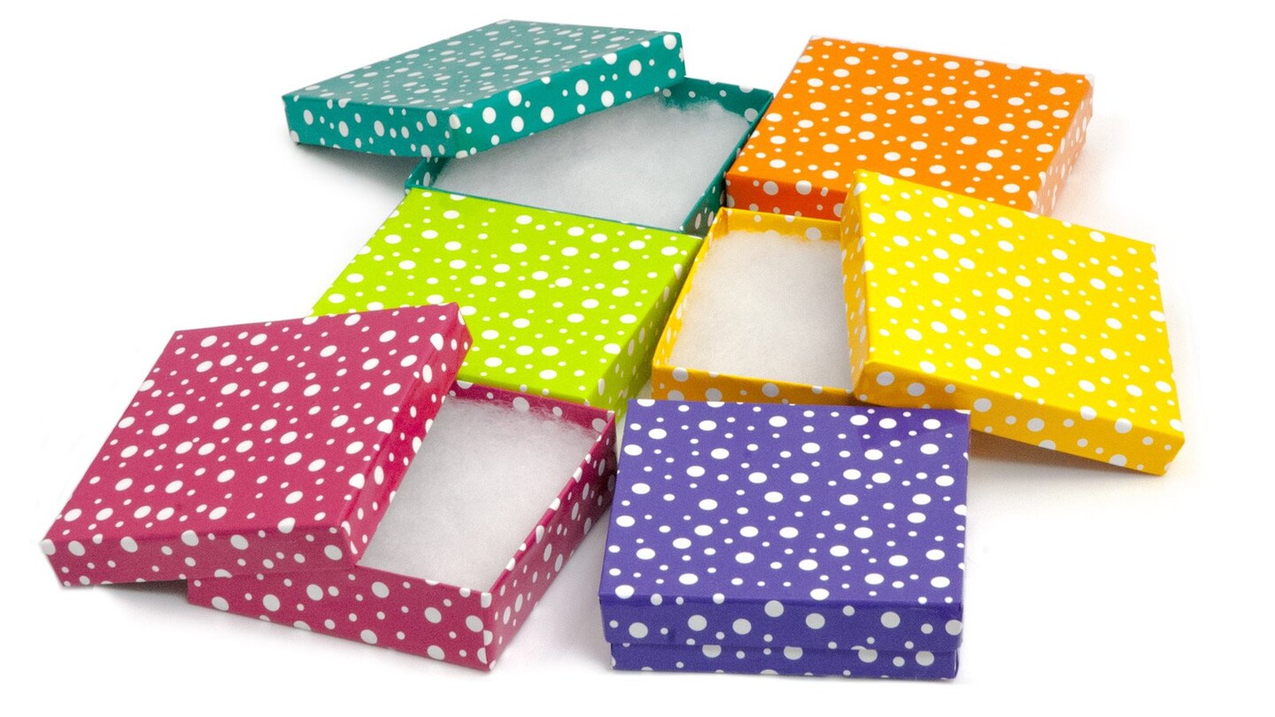 Multi Color Polka Dot Jewelry Gift Packaging Cotton Filled Box 3&#x22; x 3&#x22; (Package of 100)