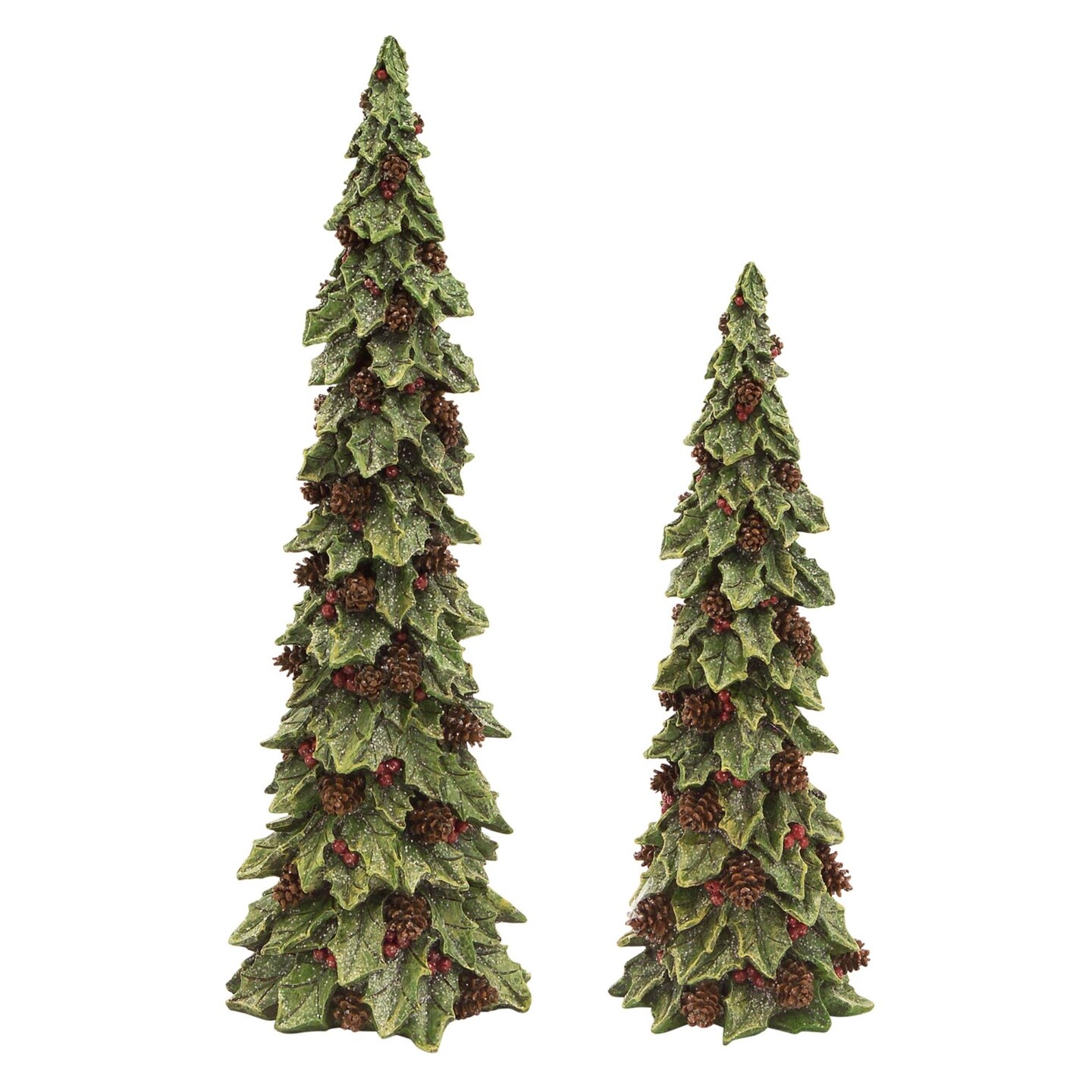 Melrose Set of 2 Glittered Tree with Berry and Pinecone Christmas Tabletop Decor 19.5&#x22;