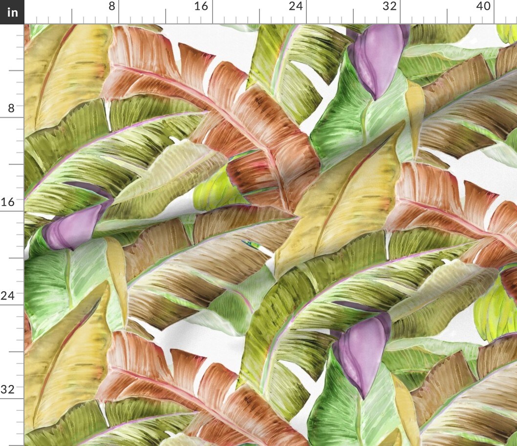 Various Fabrics by the Yard or Fat Quarter South Pacific Tropical Leaves Banana Botanical Drawing Watercolor Custom Printed Fabric by Spoonflower