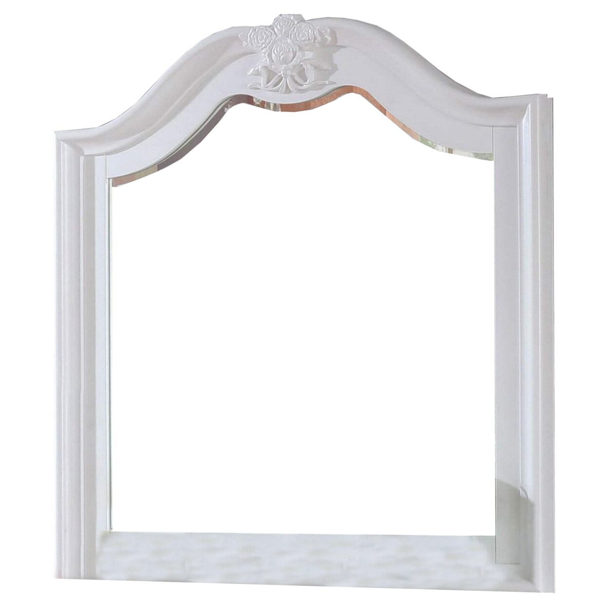 Saltoro Sherpi Mirror with Scalloped Frame and Ornate Floral Carving, White-
