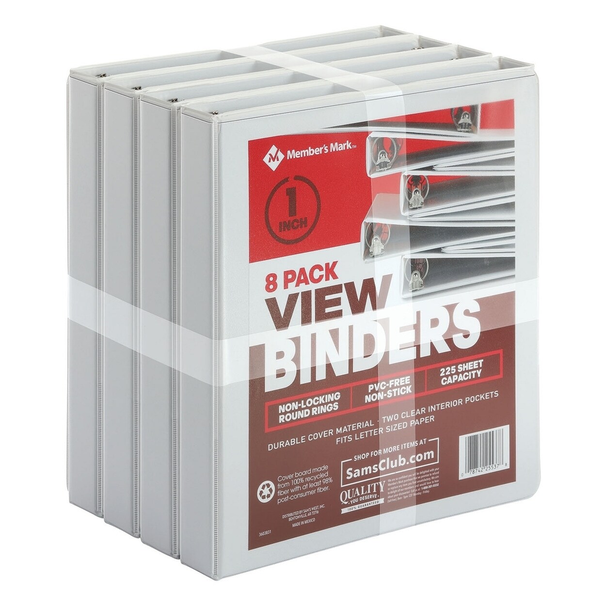 Members Mark 1&#x22; Round-Ring View Binder White (8 Pack)