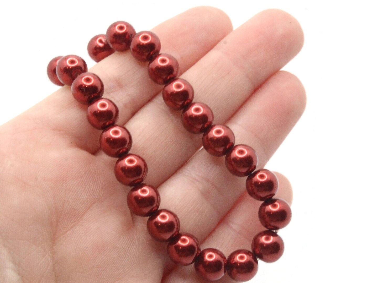 53 8mm Round Red Glass Pearl Beads