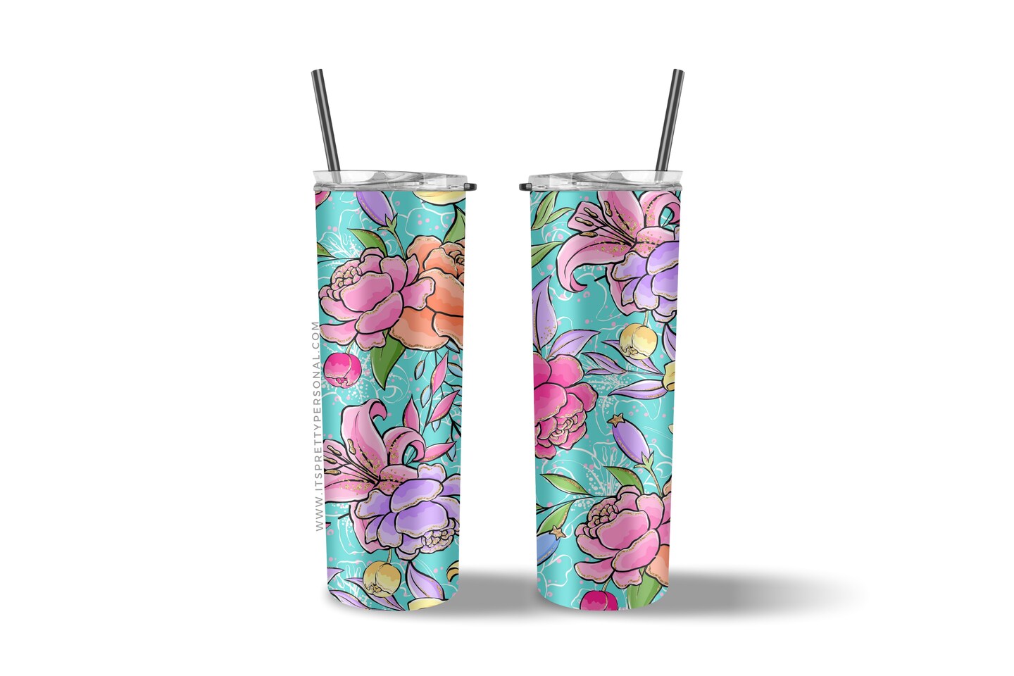 #587 CLEAR- 20oz - Hand Painted Floral 9.4&#x22; x 8&#x22; Pattern Vinyl Wrap