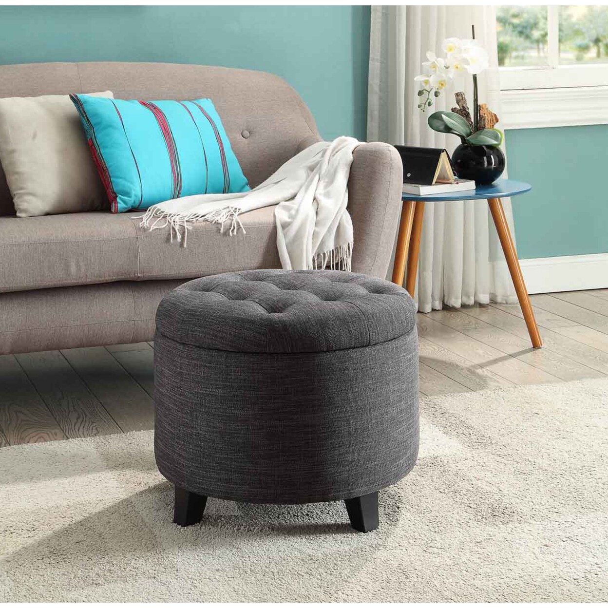 Convenience Concepts Designs4Comfort Round Ottoman, Gray Fabric