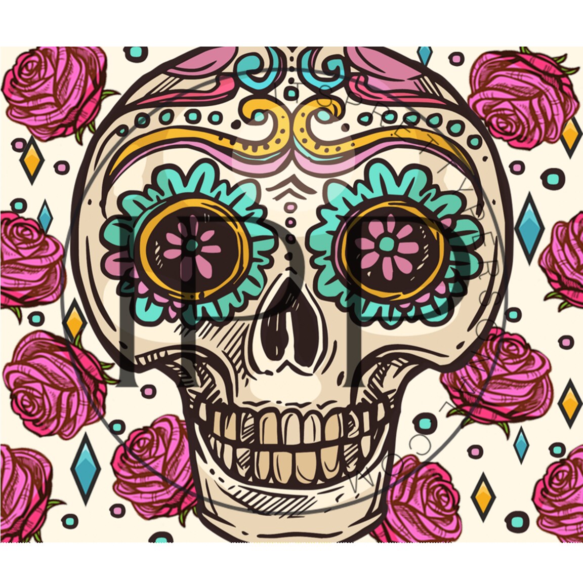 #313 CLEAR Sugar Skull - 20oz Skinny Straight- 9.4&#x22; x 8&#x22; Pattern Vinyl Wrap