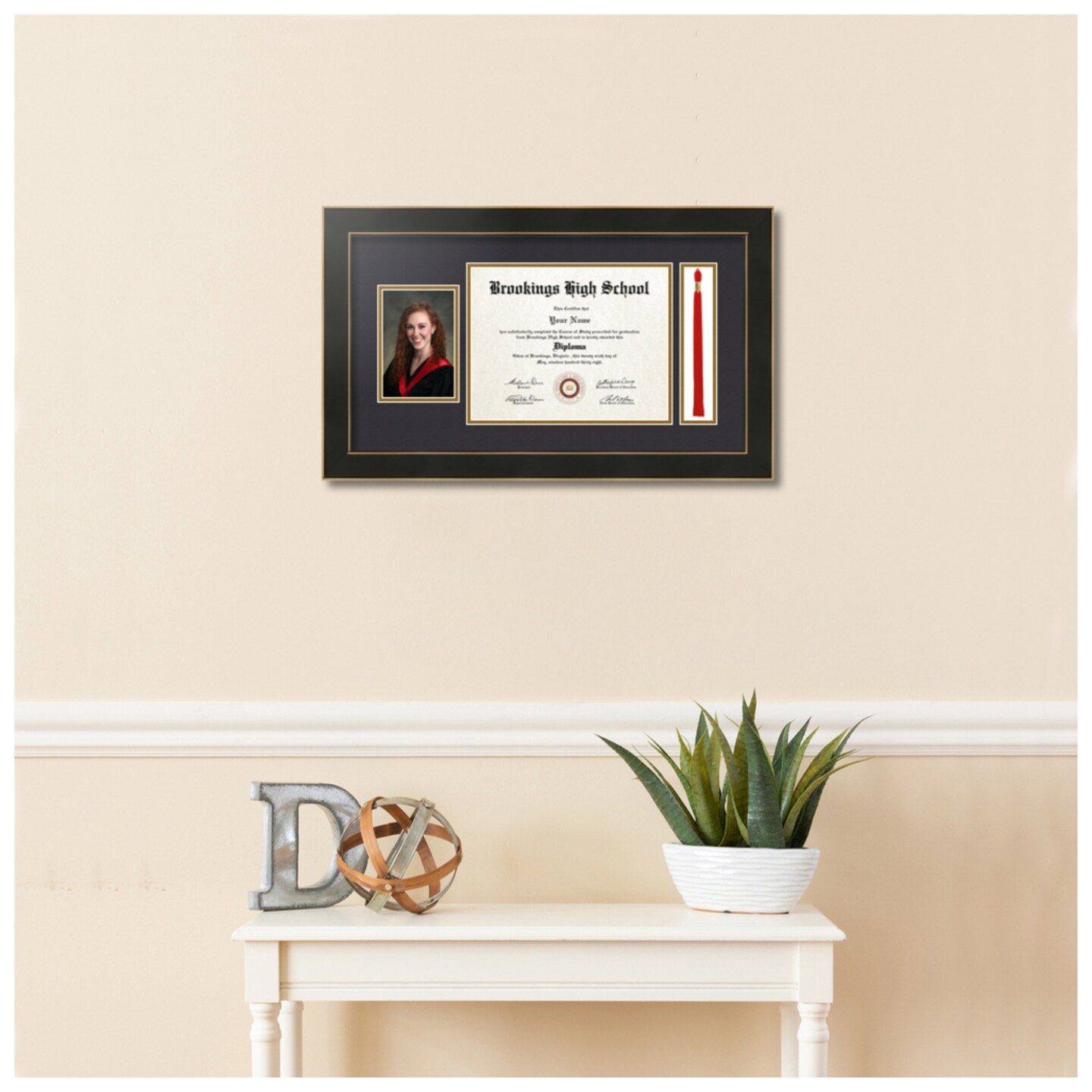 ArtToFrames 8.5x11 inch Diploma Frame with 4x6 Inch Image Opening and Tassel Opening - Framed with Black and Gold Mats, Comes with Regular Acrylic and Sawtooth Hanger for Wall Hanging (DIT-8.5x11)