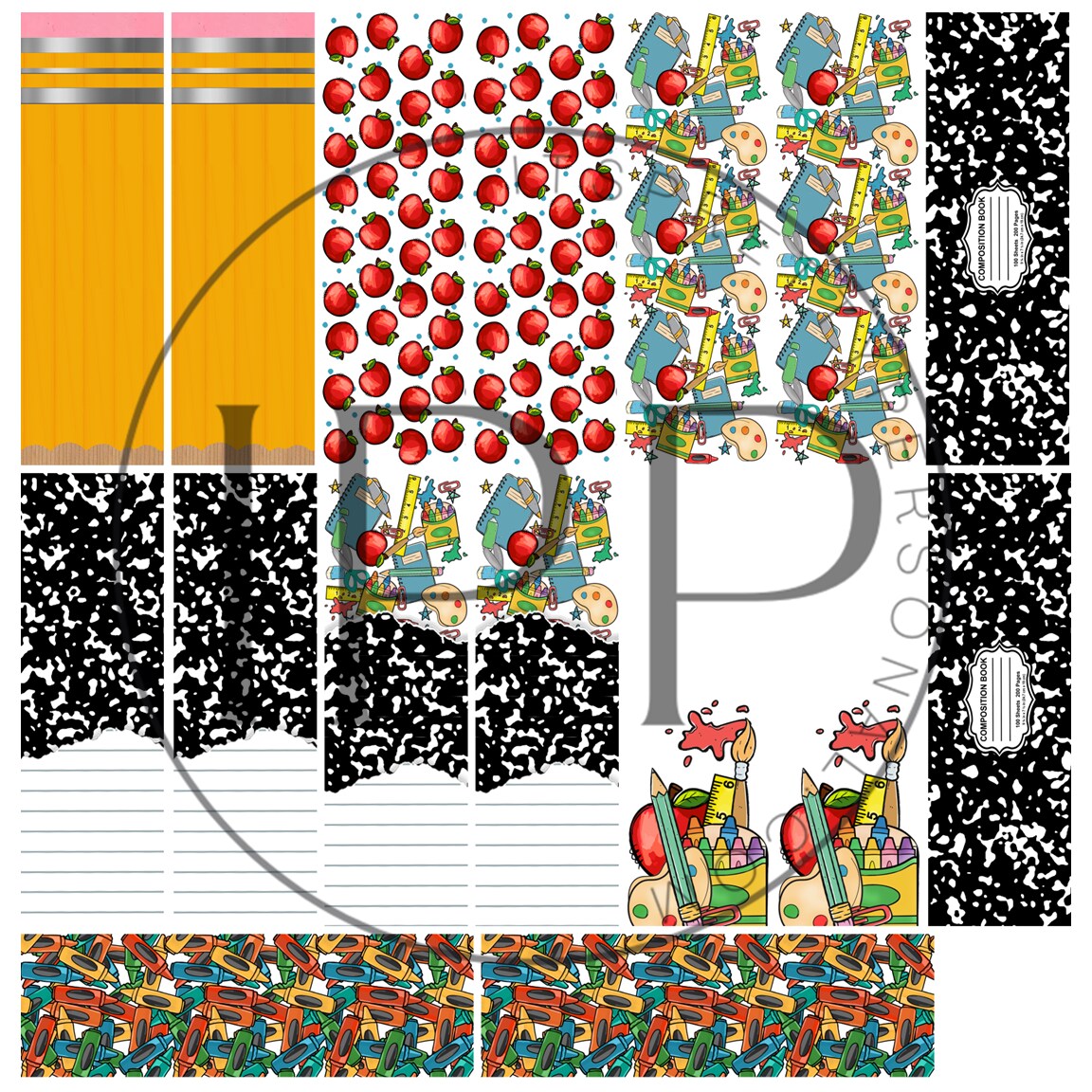 #336 CLEAR School Teacher Pen Wrap Combo 1.5in x 4.75in 12x12 Vinyl Sheet