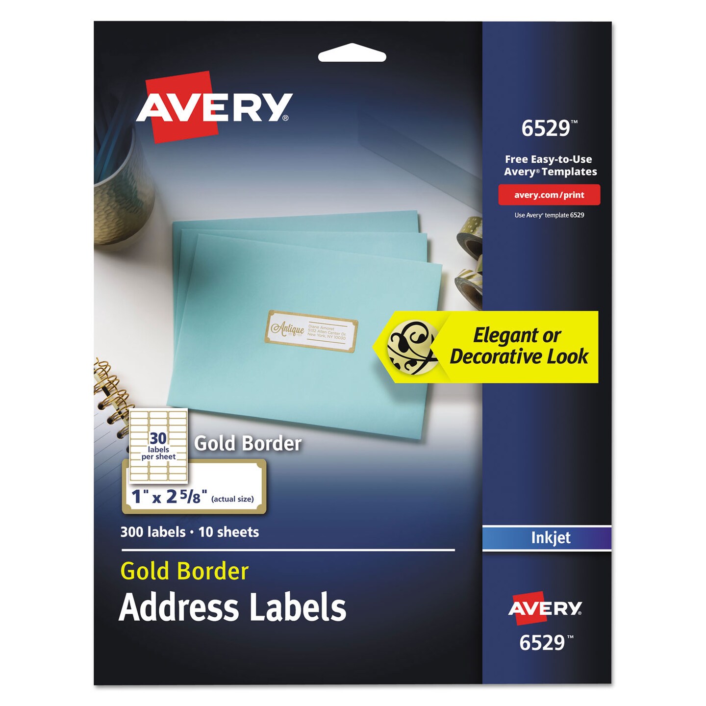 Avery White Easy Peel Address Labels w/ Border Inkjet Printers 1 x 2.63 White 30/Sheet 10 Sheets/Pack