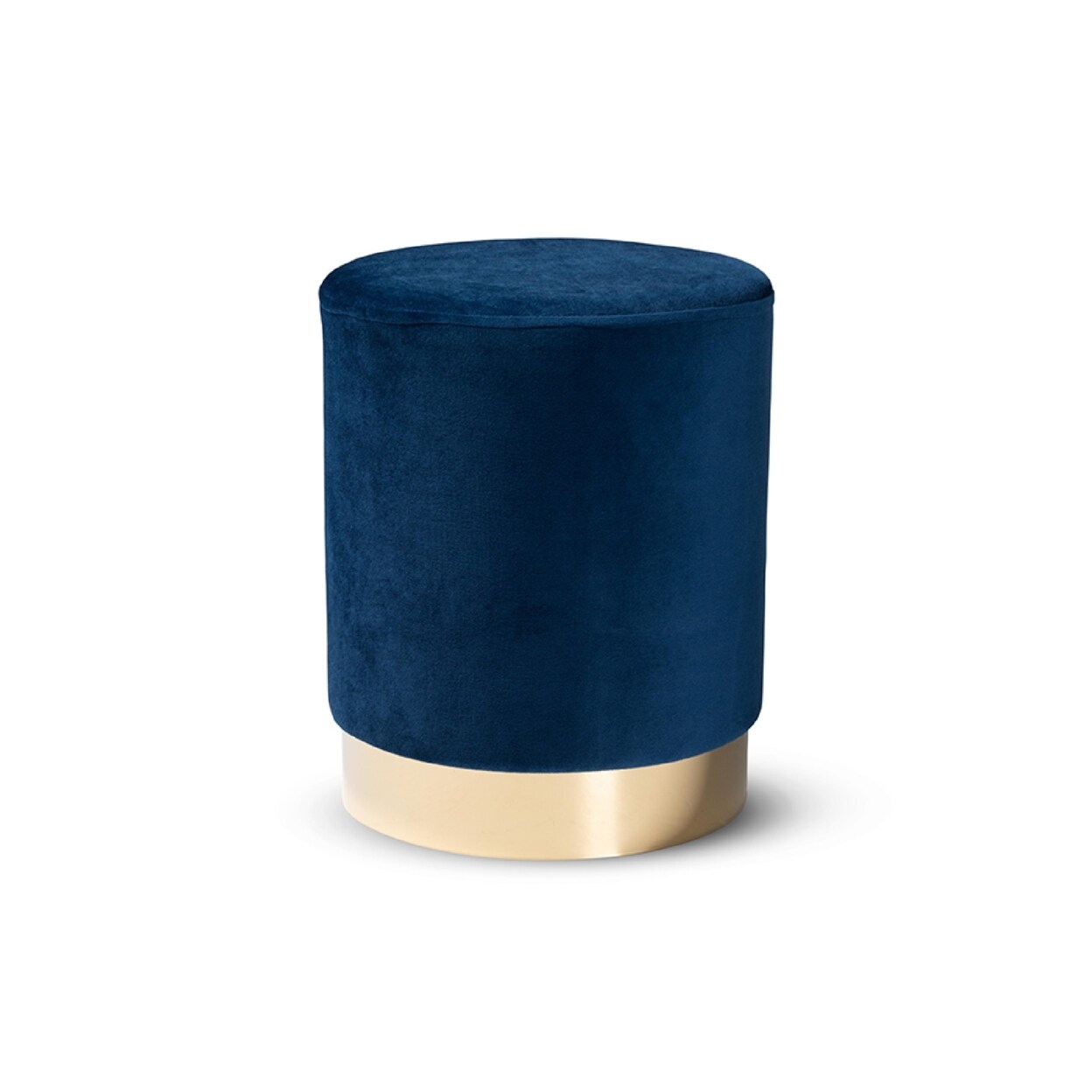 Wholesale Interiors Baxton Studio Chaela Contemporary Glam and Luxe Navy Blue Velvet Fabric Upholstered and Gold Finished Metal Ottoman,