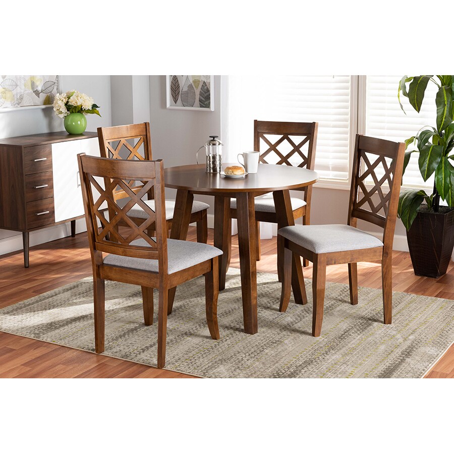 Wholesale Interiors Baxton Studio Adara Modern and Contemporary Grey Fabric Upholstered and Walnut Brown Finished Wood 5-Piece Dining Set