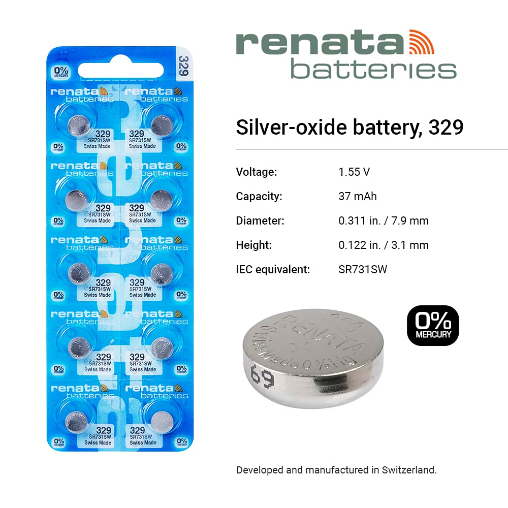 Renata Watch Battery Swiss Made Renata 329 or SR731SW (10 Batteries, 329 or Or SR731SW)