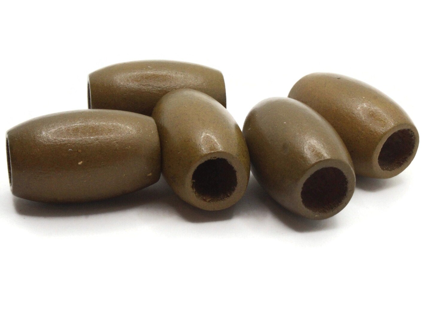 5 30mm Metallic Brown Wood Barrel Large Hole Macrame Beads