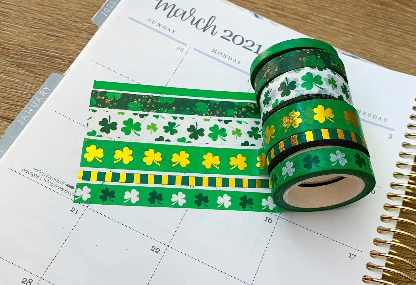 FOILED Shamrocks Green & Gold St Patricks Day Washi Tape Set (#W017)