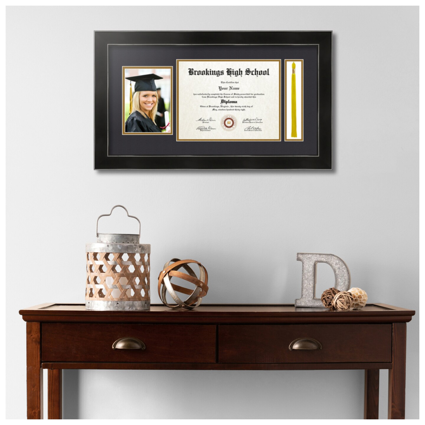ArtToFrames 8.5x11 inch Diploma Frame with 5x7 Inch Image Opening and Tassel Opening - Framed with Black and Gold Mats, Comes with Regular Acrylic and Sawtooth Hanger for Wall Hanging (DIT-8.5x11)