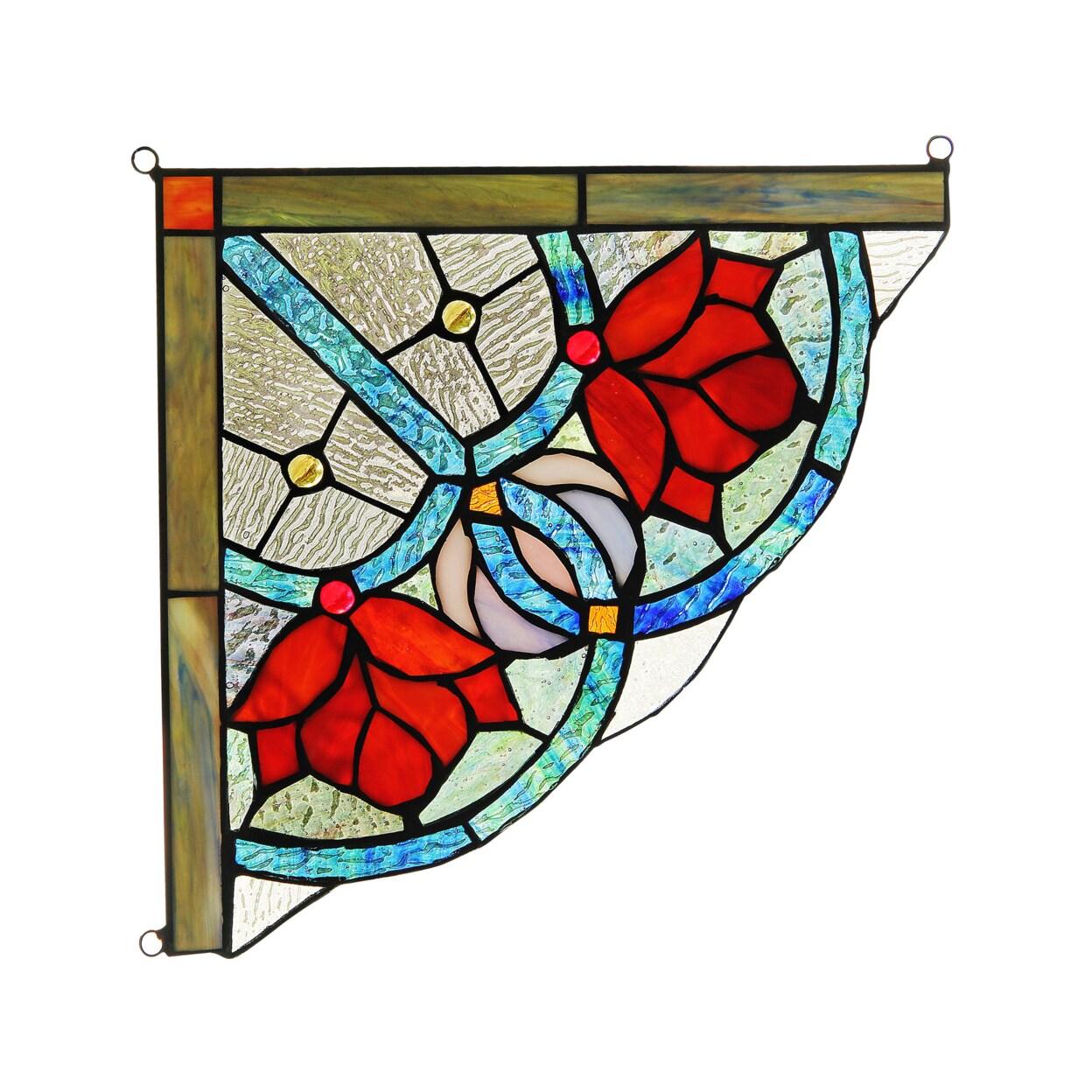 CHLOE Lighting Lighting ROSEHEART Victorian Tiffany-glass Window Panel 10" Wide