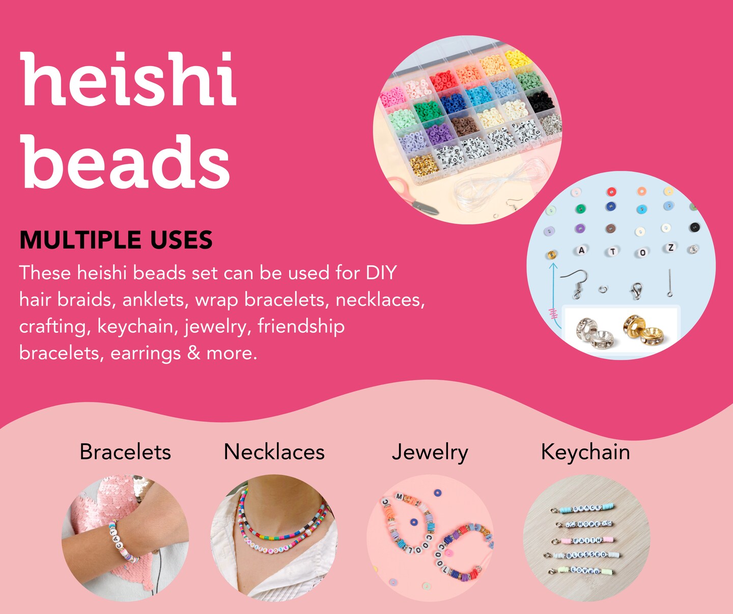 Heishi Bead Clay Spacer Jewelry Kit With Heishi Disk Beads, Alpha Beads,  Findings, And Cording!