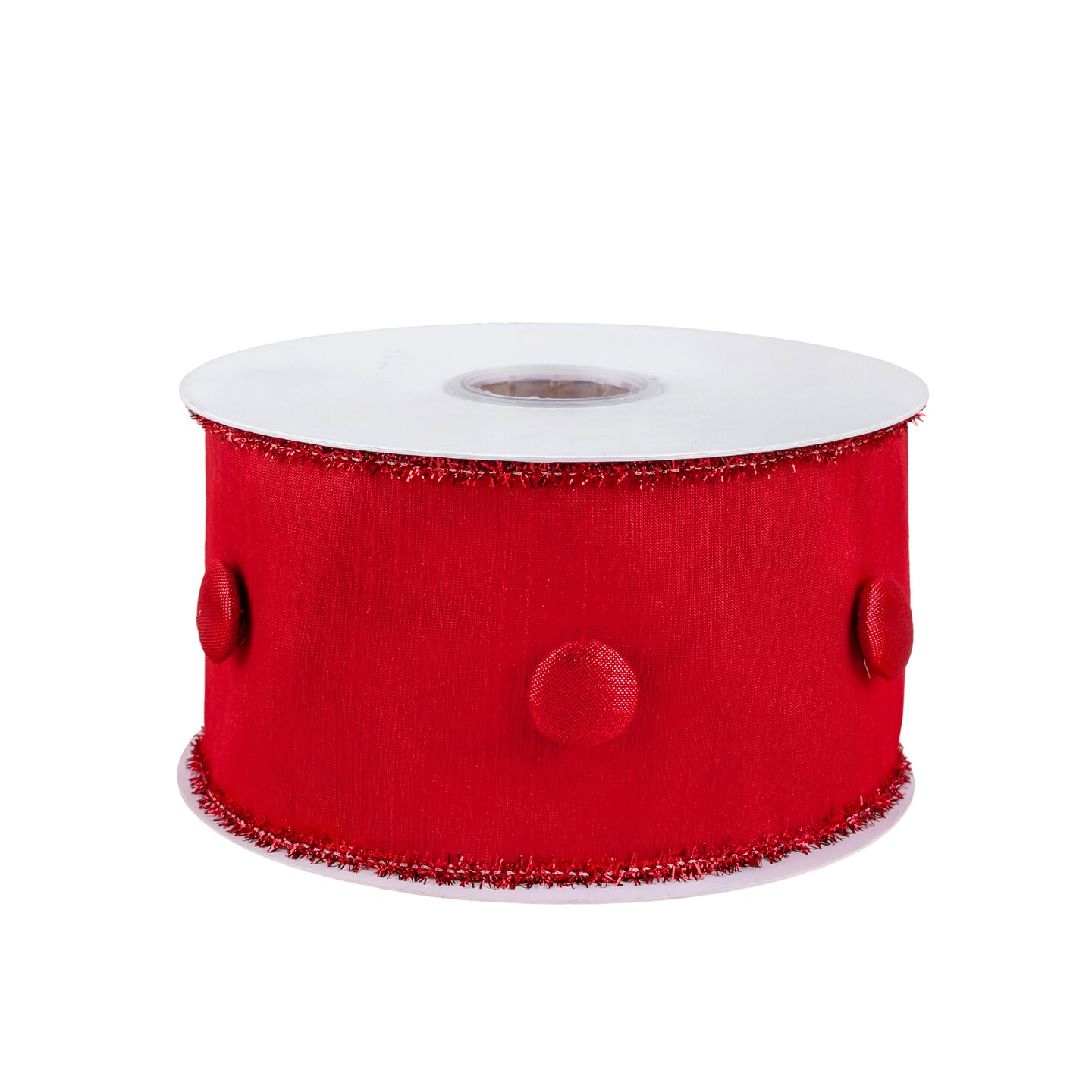 HGTV Home Collection Metallic Buttons Double Fused Dupioni Ribbon, Red, 3 in
