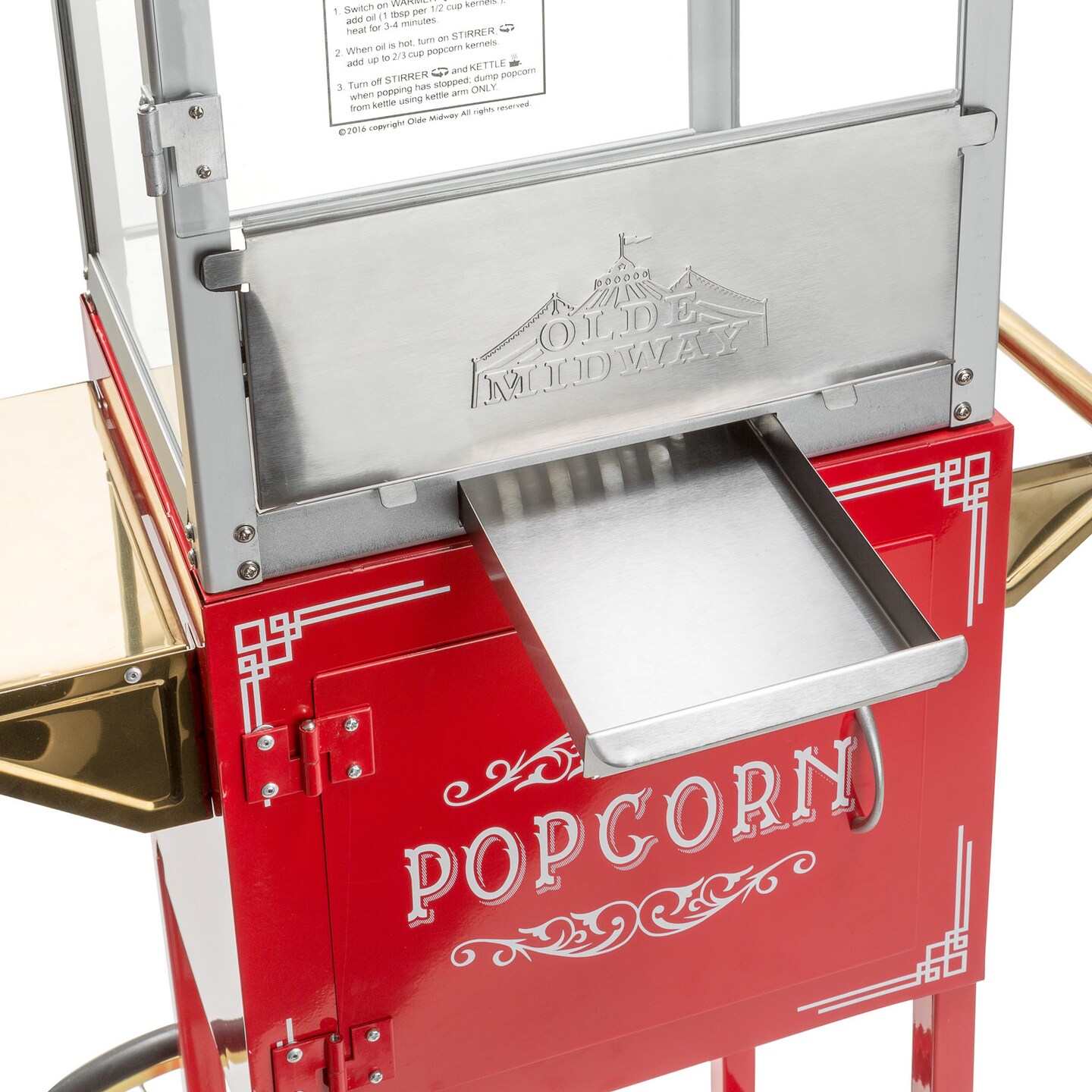 Olde Midway Vintage Style Popcorn Machine Maker Popper with Cart and 6-Ounce Kettle