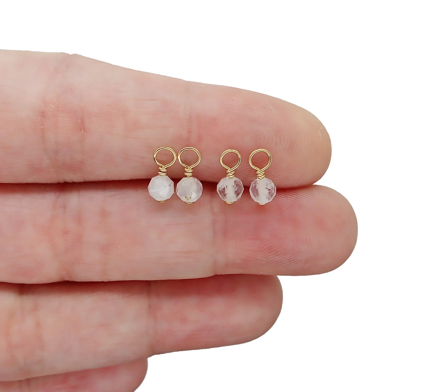 Tiny Moonstone Charms with 14K Gold-Filled Wire, 2 pieces, Adorabilities