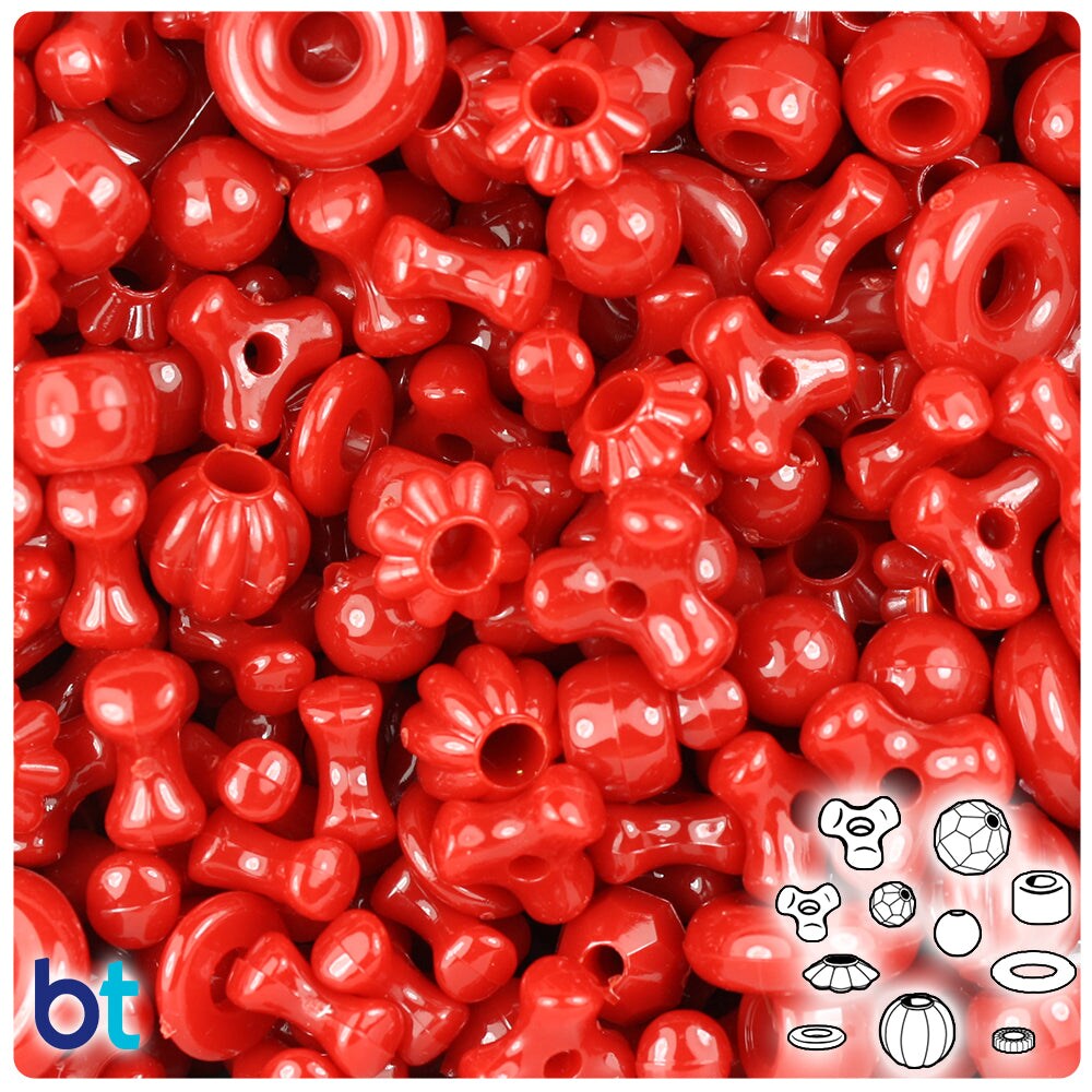 BeadTin Red Opaque Plastic Craft Beads Mix (4oz)