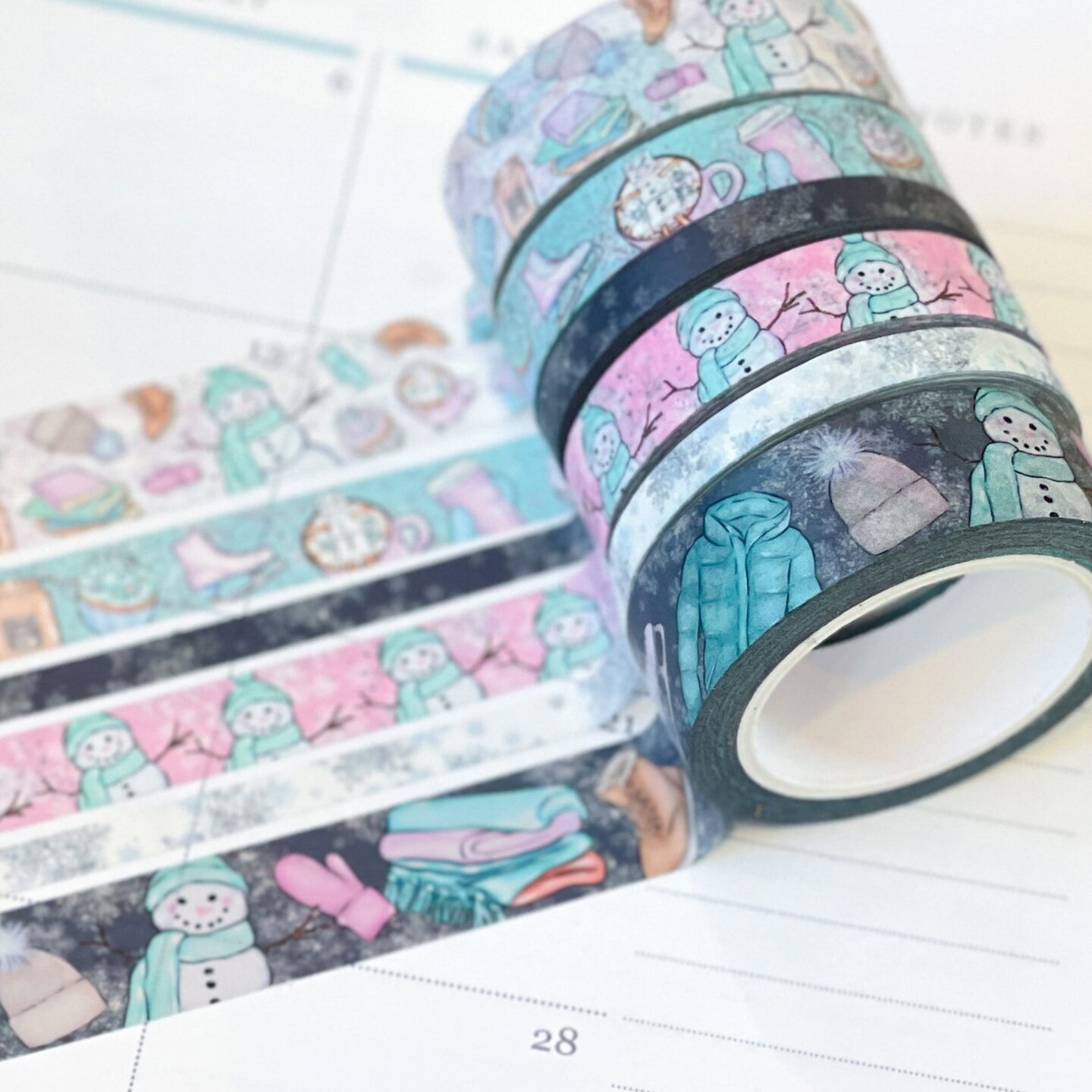 Winter Snowflakes Snowmen White & Blue Washi Tape Set (#W048)