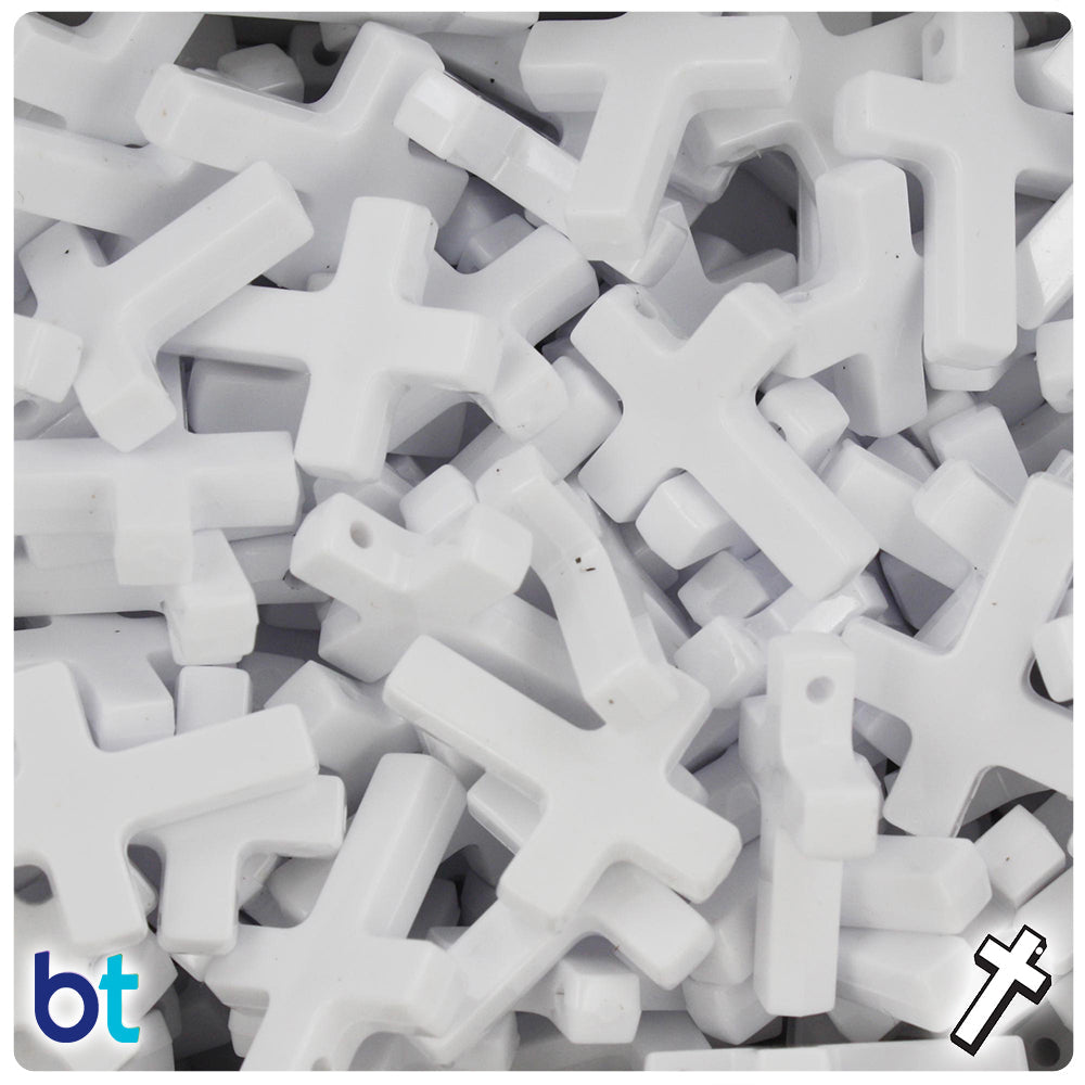 BeadTin White Opaque 26mm Fashion Cross Plastic Craft Beads Pendants (40pcs)