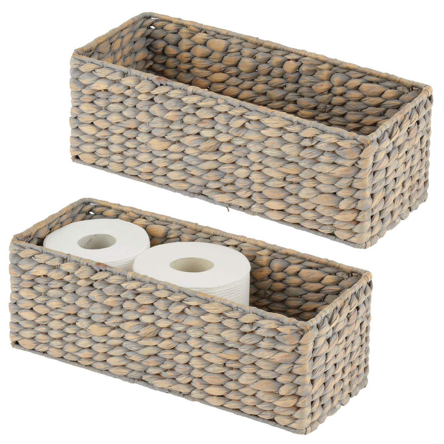 mDesign Natural Woven Water Hyacinth Bathroom Storage Organizer Basket ...