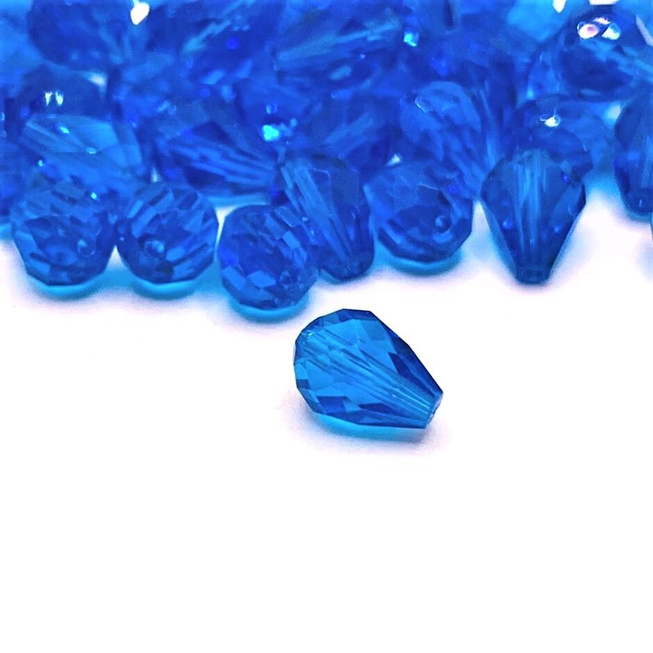 4, 20 or 50 Pieces: 6x8 mm Teardrop Dark Blue Imitation Crystal September Birthstone Beads