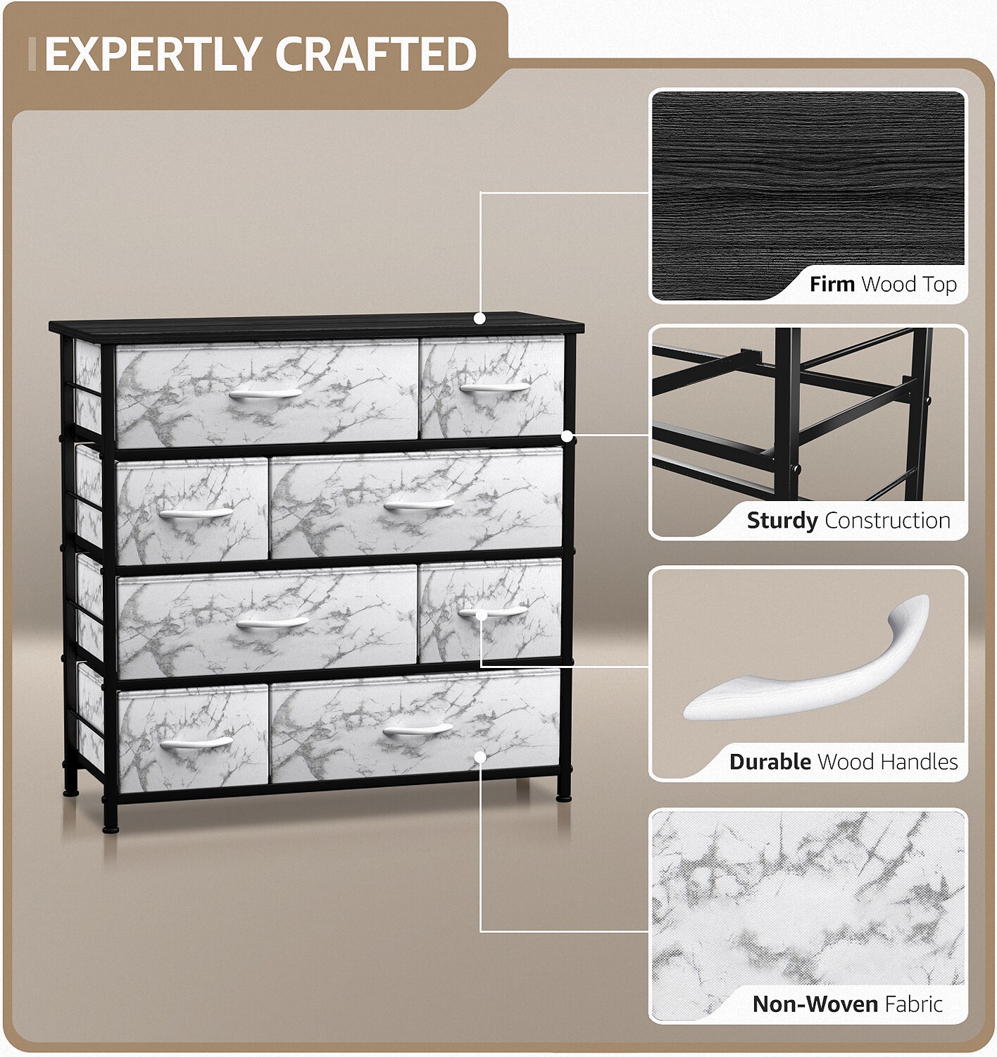 Sorbus Dresser with 8 Drawers - Storage Chest Organizer with Steel Frame, Wood Top, Handles, Fabric Bins