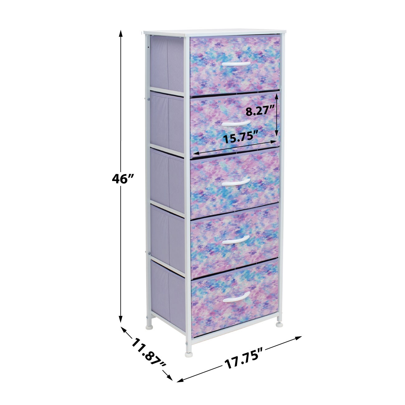 Sorbus Narrow 5 Drawers Nightstand with Steel Frame, Wood Top, Easy Pull Fabric Bins for Home, Bedroom, Office & Dorm