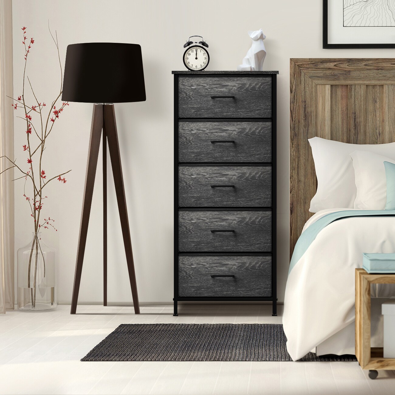 Sorbus Narrow 5 Drawers Nightstand with Steel Frame, Wood Top, Easy Pull Fabric Bins for Home, Bedroom, Office & Dorm