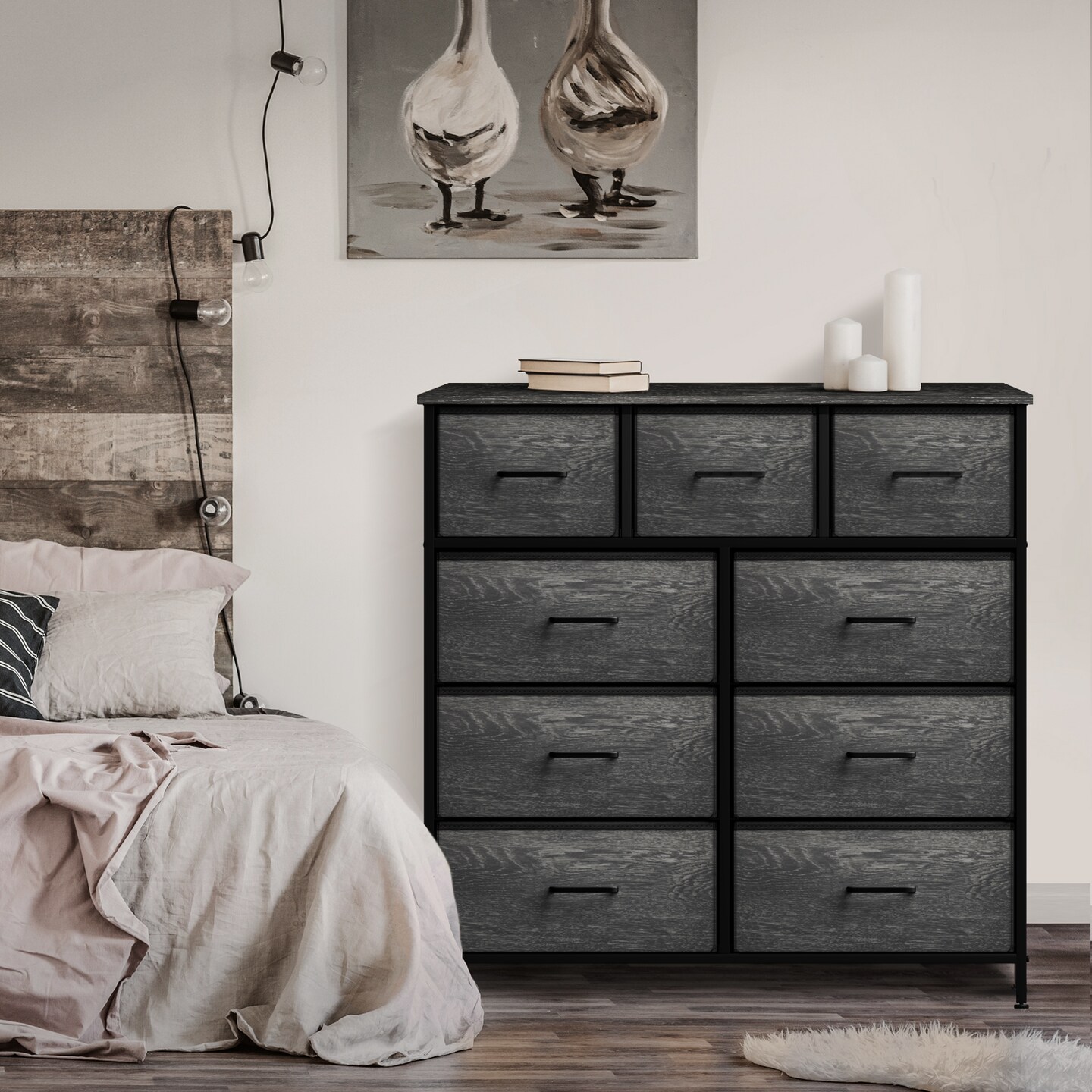 Sorbus Dresser with 9 Drawers - Furniture Storage Chest Tower Unit for Bedroom, Closet, etc - Steel Frame, Wood Top, Fabric Bins