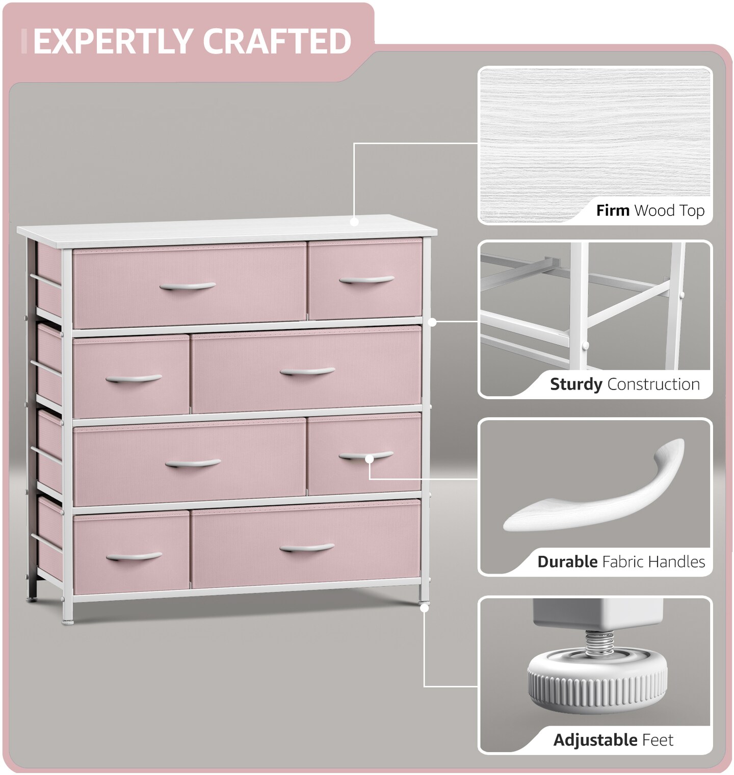 Sorbus Dresser with 8 Drawers - Storage Chest Organizer with Steel Frame, Wood Top, Handles, Fabric Bins