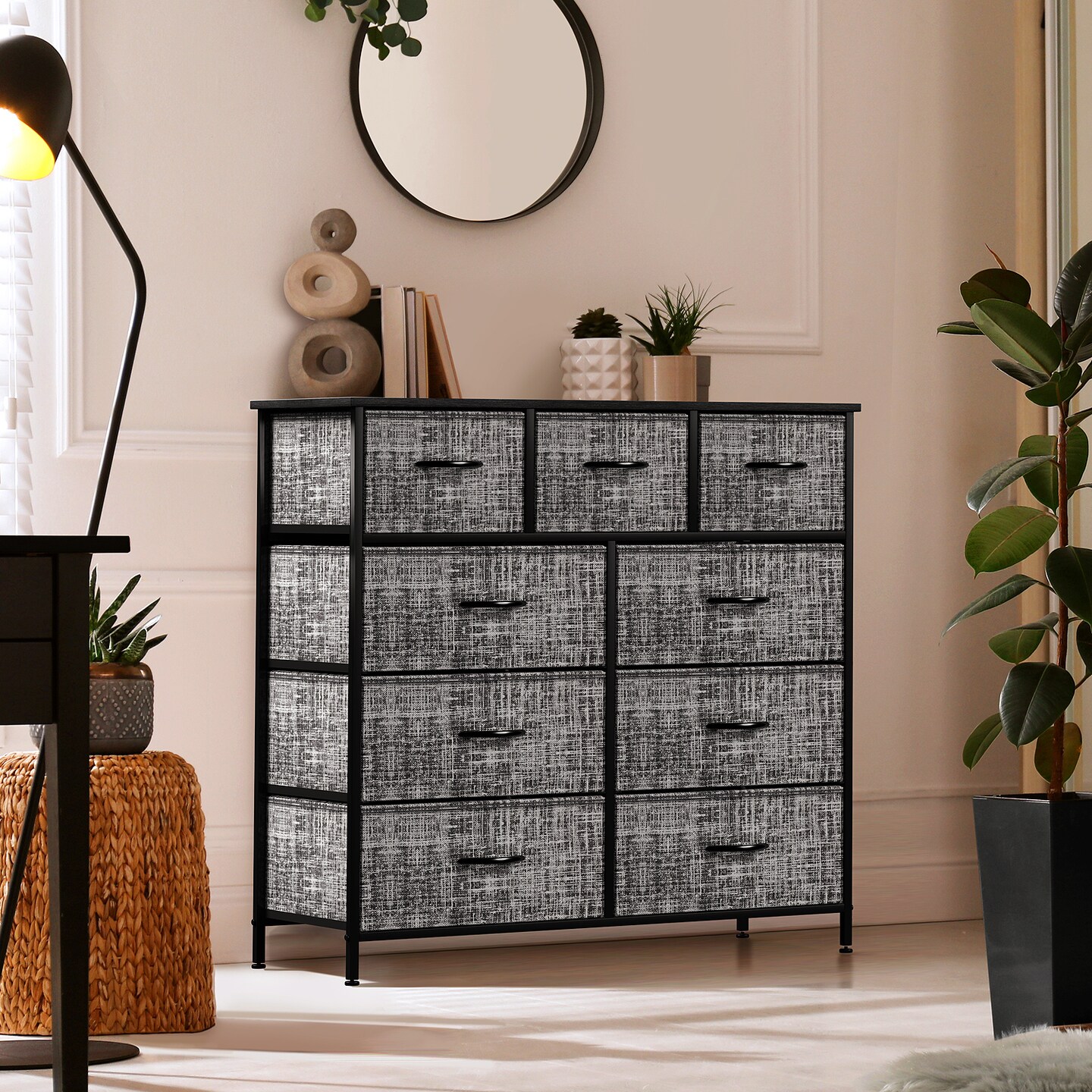 Sorbus Dresser with 9 Drawers - Furniture Storage Chest Tower Unit for Bedroom, Closet, etc - Steel Frame, Wood Top, Fabric Bins