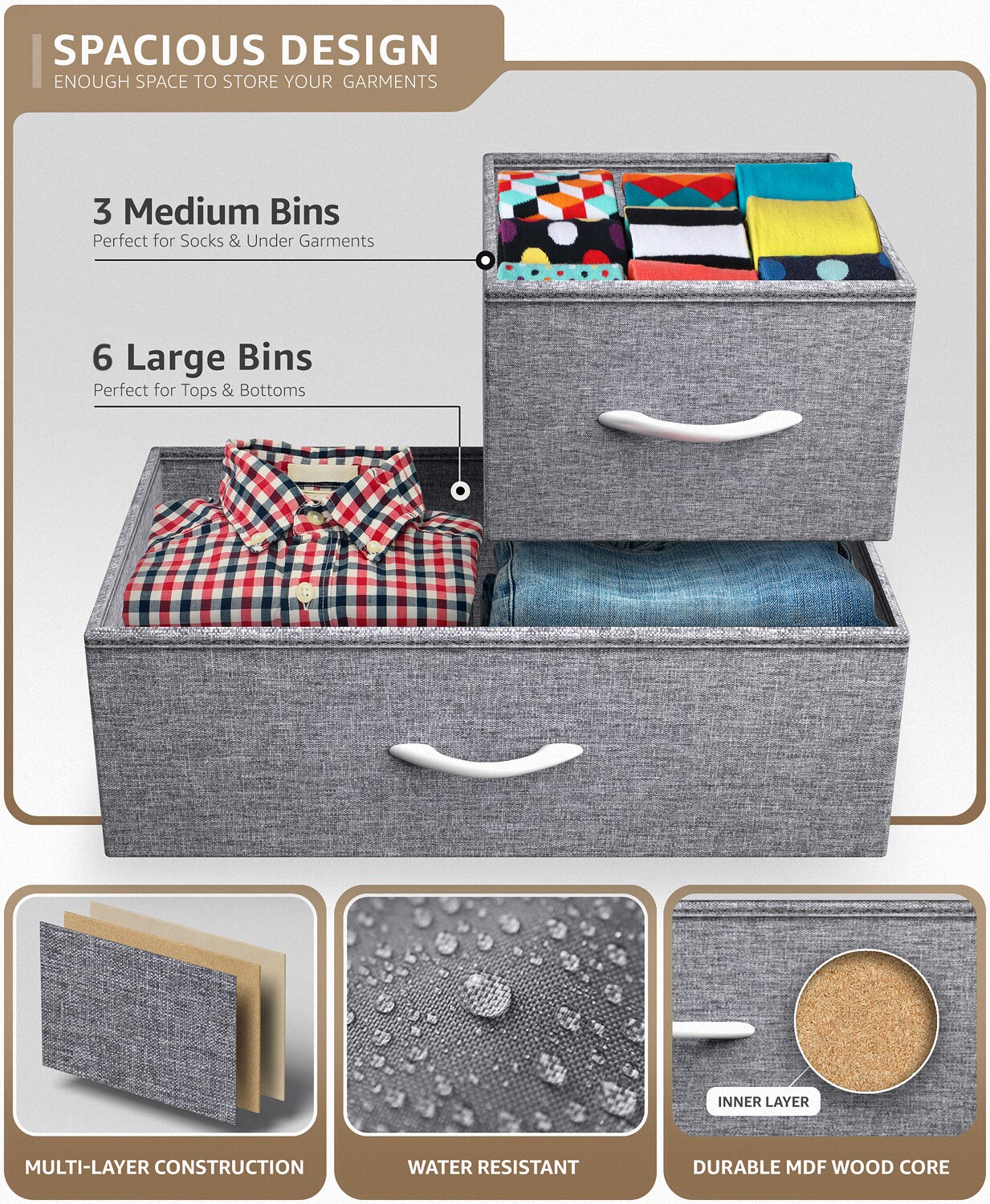 Sorbus Dresser with 9 Drawers - Furniture Storage Chest Tower Unit for Bedroom, Closet, etc - Steel Frame, Wood Top, Fabric Bins