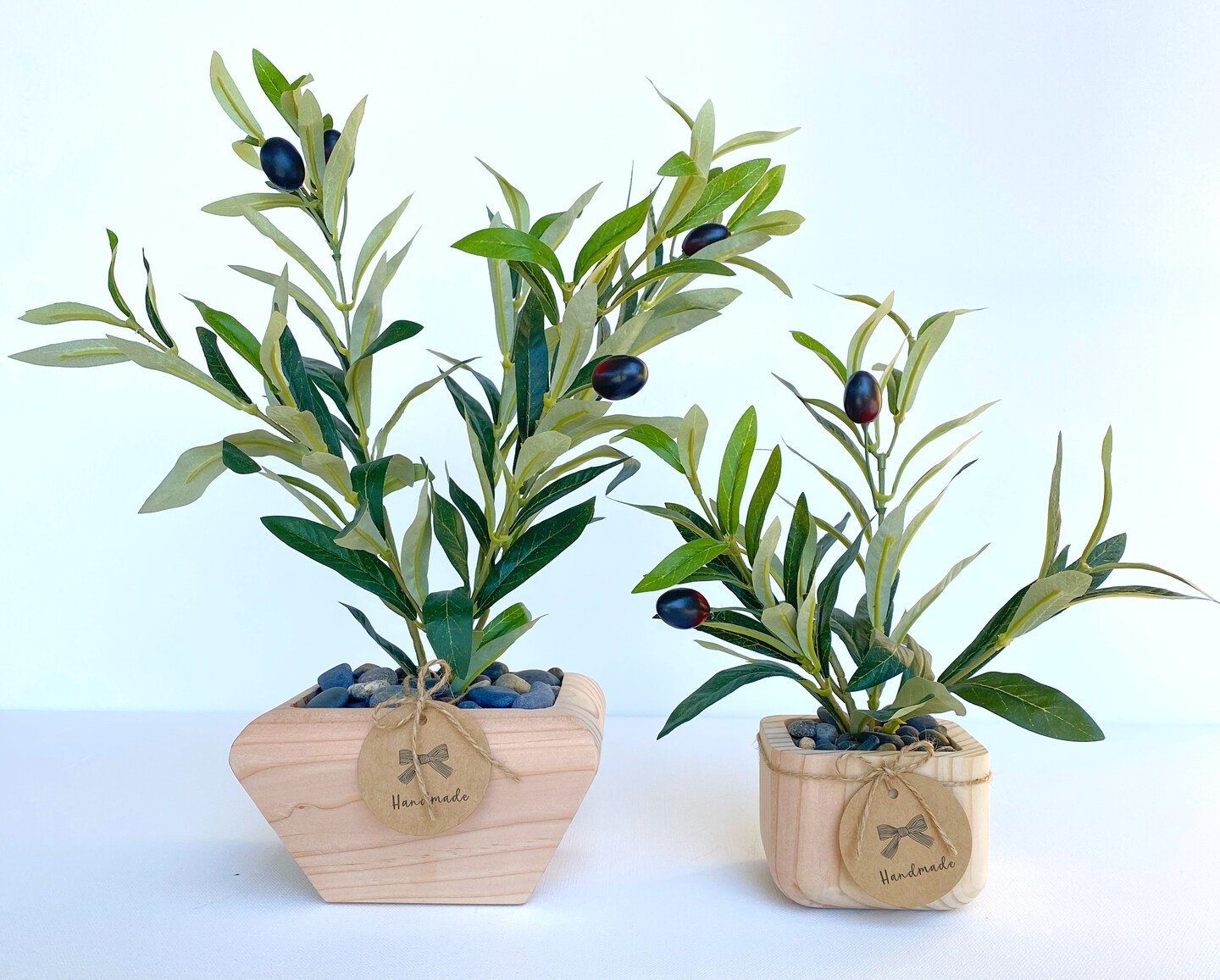Artificial Olive Tree in Handmade Wood Pot Small Faux Olive Tree with