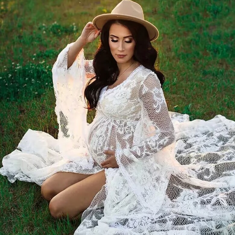 Bohemian Lace Maternity Dress, Boho Pregnancy Photoshoot Outfit, Long Maternity  Photography Gown, Pregnancy Photoshoot Lace Dress