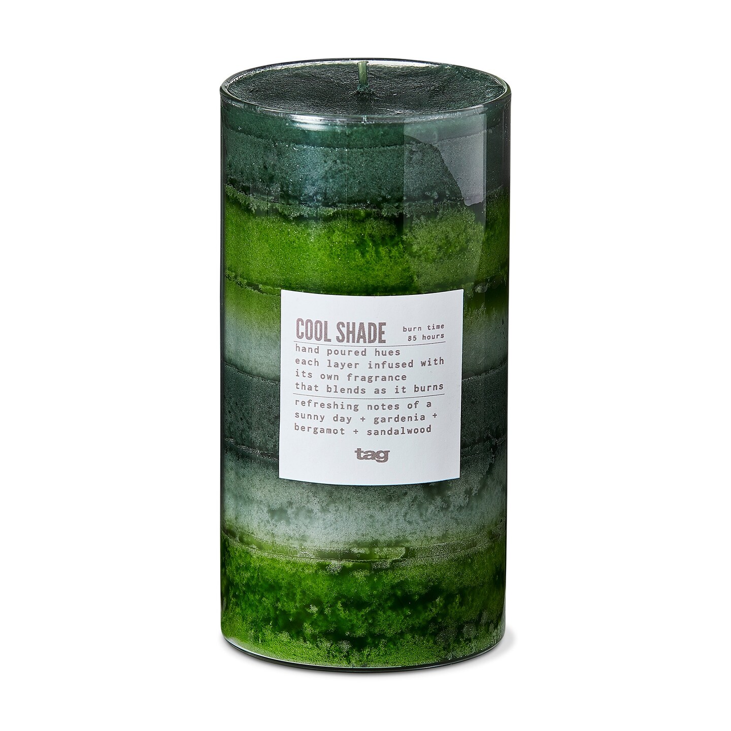 Cool Shade Themed Scented Paraffin Wax Pillar Candle Large, Green, 3x5.9 inch, Burn Time 105 Hours