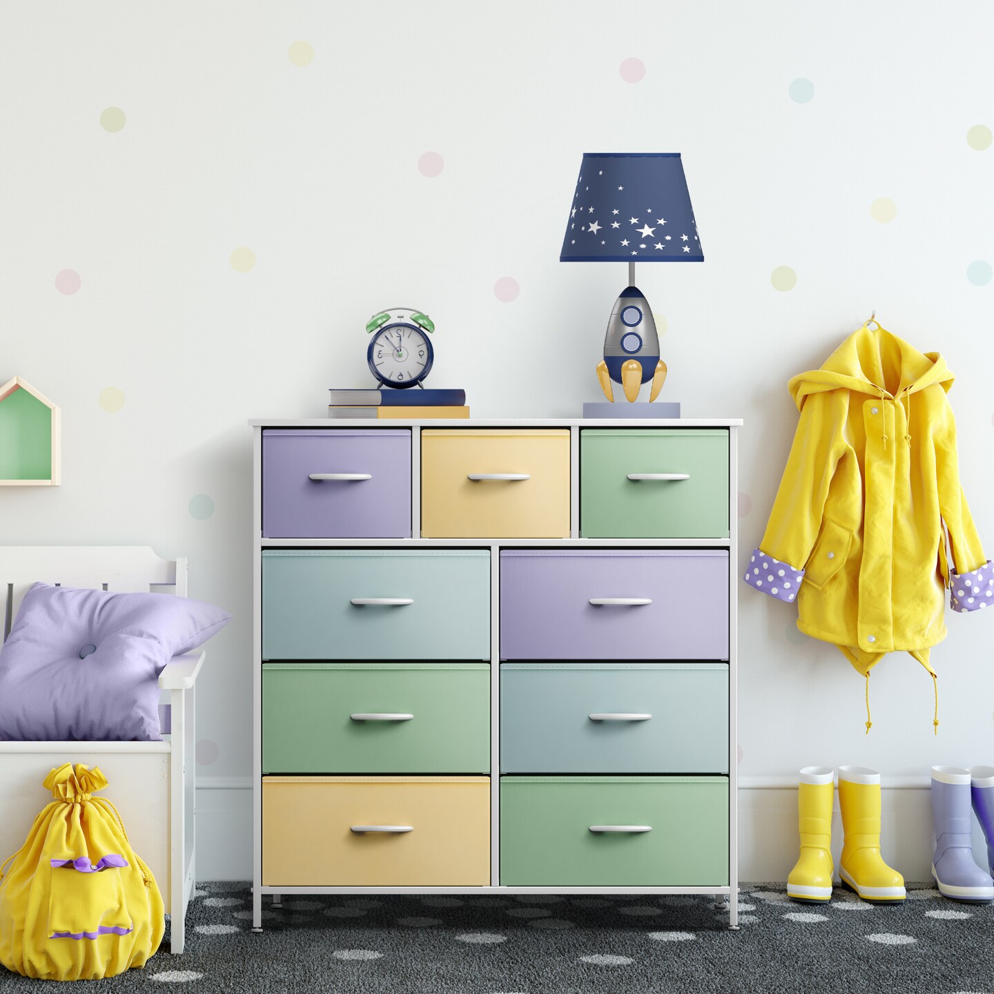 Sorbus Dresser with 9 Drawers - Furniture Storage Chest Tower Unit for Bedroom, Closet, etc - Steel Frame, Wood Top, Fabric Bins