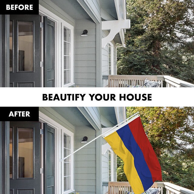 G128 Combo Pack: Flag Pole 6 FT White Tangle Free &#x26; Armenia Armenian Flag 3x5 FT Printed 150D Polyester