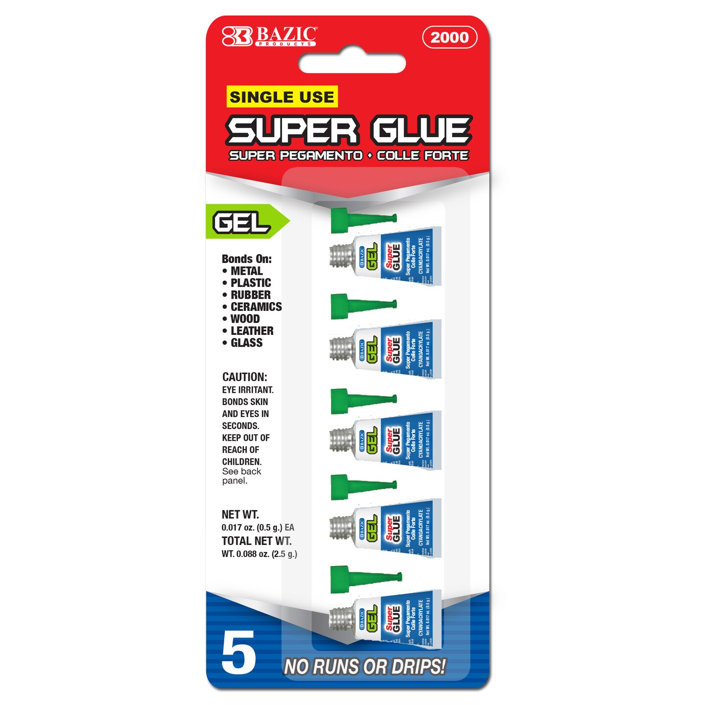 BAZIC Super Glue Gel 0.017 oz (0.5g)(5/Pack)