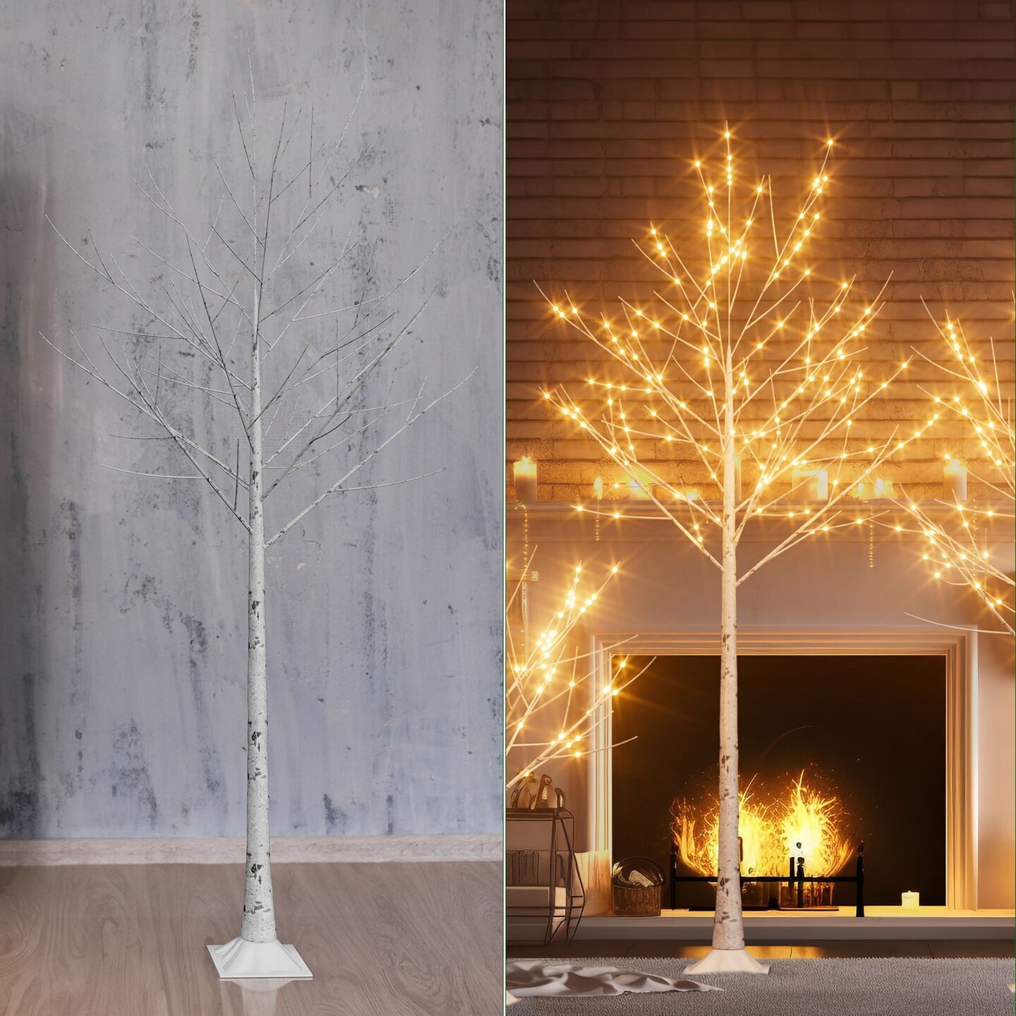 Set of 3 Lighted Birch Tree Artificial Twig Tree Lamp for Christmas (4 ft, 6 ft, 8 ft)
