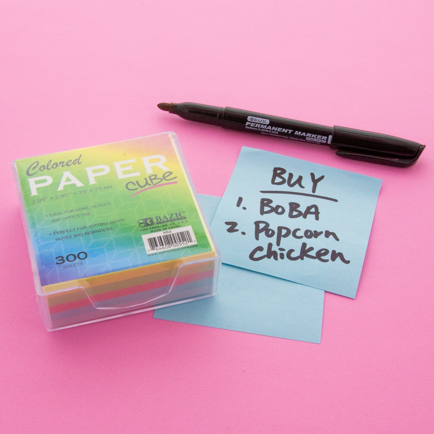 BAZIC 75mm X 75mm 300 Ct. Color Paper Cube w/ Tray
