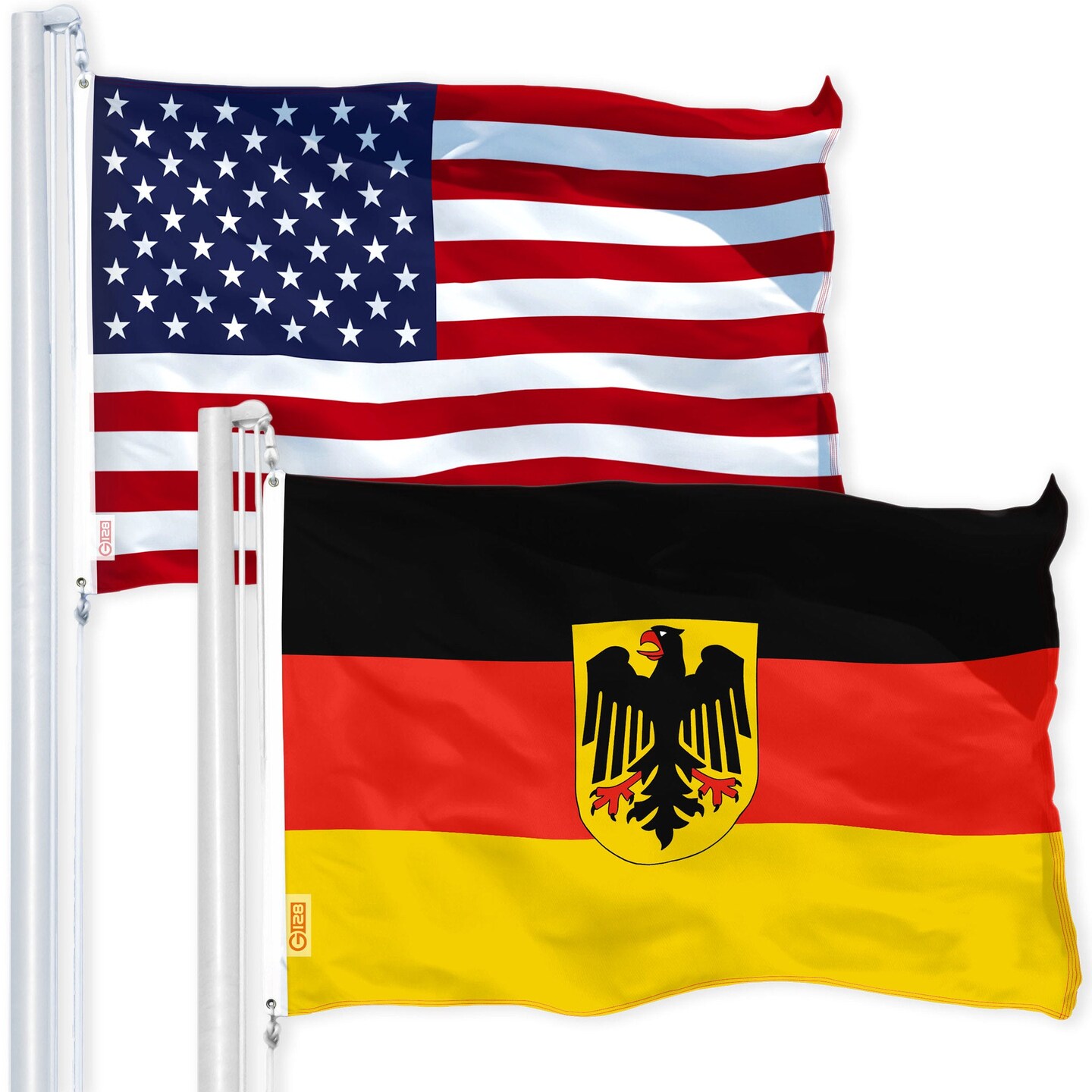 G128 Combo Pack: USA American Flag &#x26; Germany German Ensign Flag 3x5 FT Printed 150D Polyester